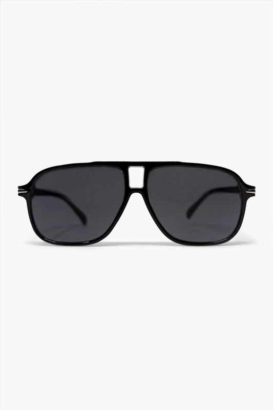 Lunettes de soleil aviateur classiques à monture carrée oversize noires