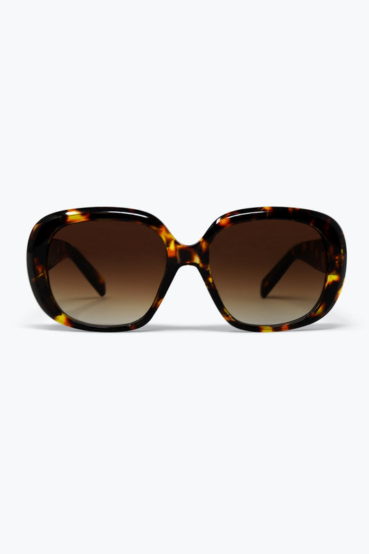 Lunettes de soleil à monture carrée oversize en acrylique écaille de tortue marron