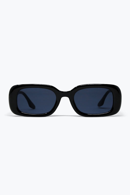 Lunettes de soleil étroites en acétate brillant à monture rectangulaire noire