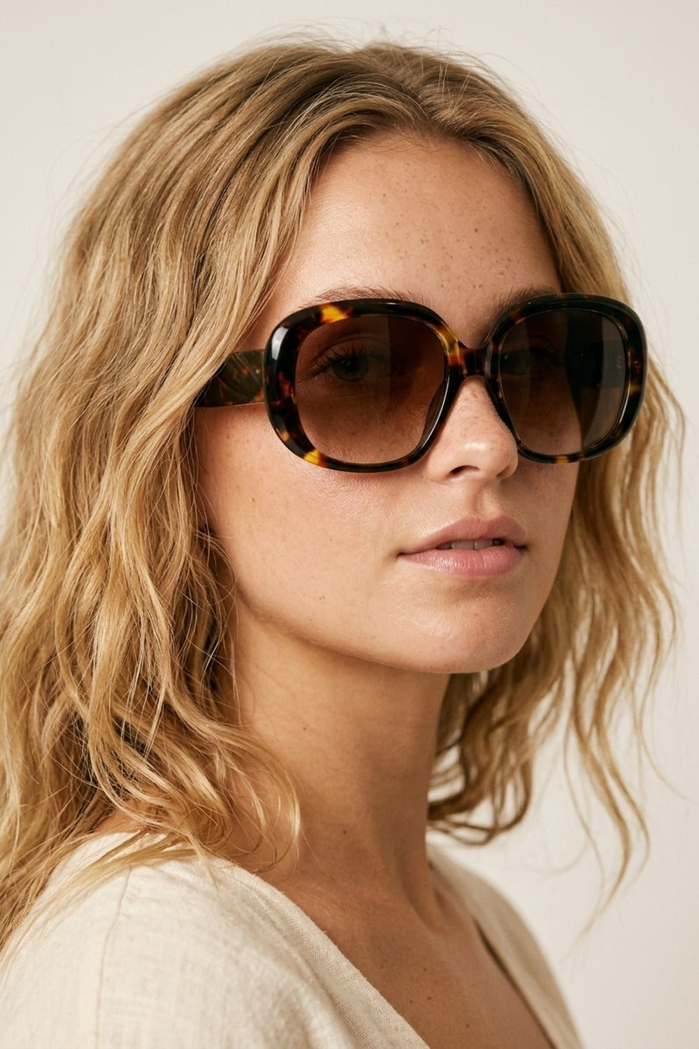 Lunettes de soleil à monture carrée oversize en acrylique écaille de tortue marron