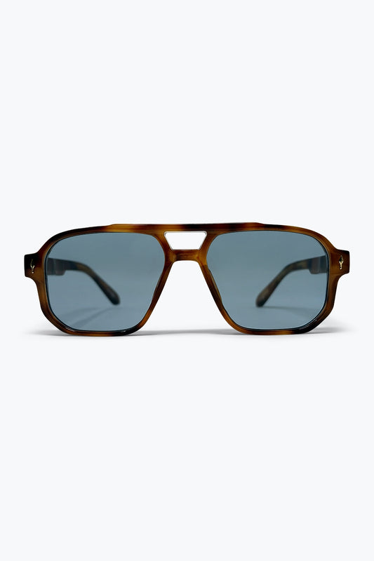 Lunettes de soleil surdimensionnées à monture aviateur en acétate écaille de tortue marron