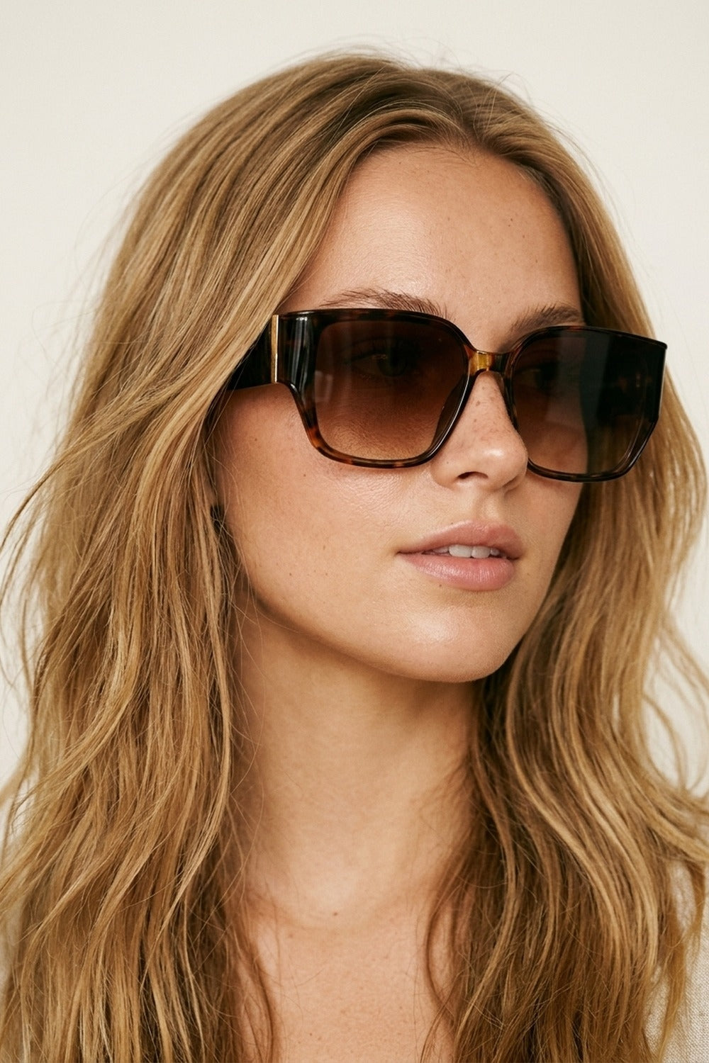 Lunettes de soleil surdimensionnées à monture carrée en écaille de tortue marron avec verres dégradés