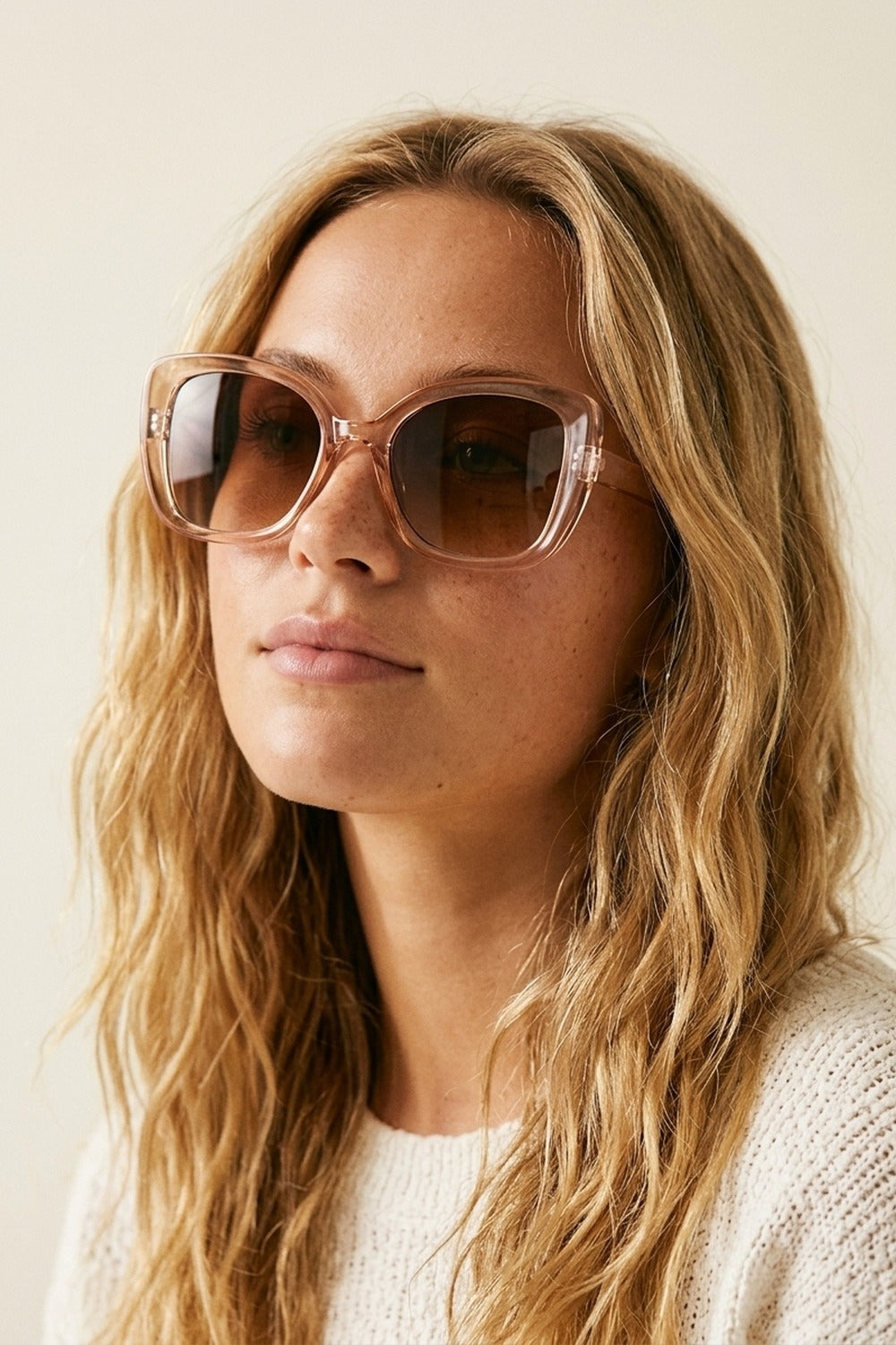 Lunettes de soleil carrées à verres dégradés surdimensionnés en acétate transparent beige