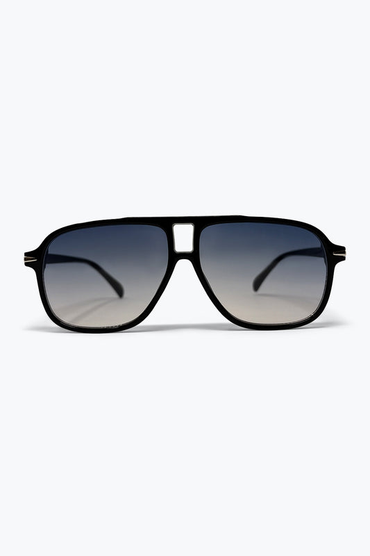 Lunettes de soleil aviateur oversize à verres dégradés noirs avec double pont
