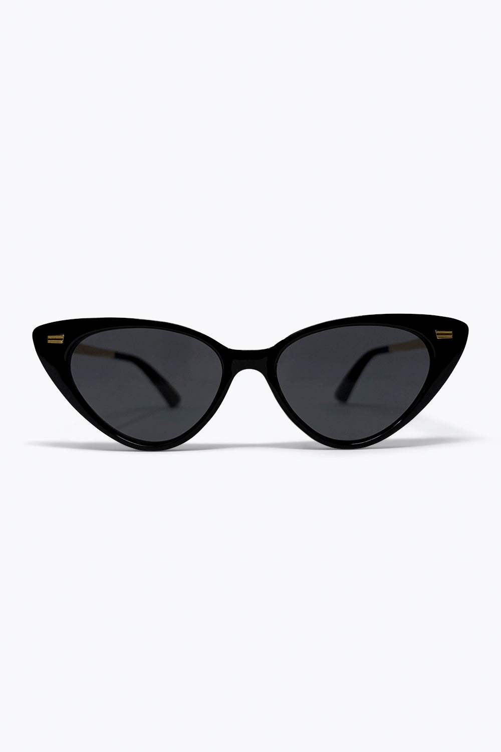 Lunettes de soleil noires à monture brillante et détails dorés en œil de chat