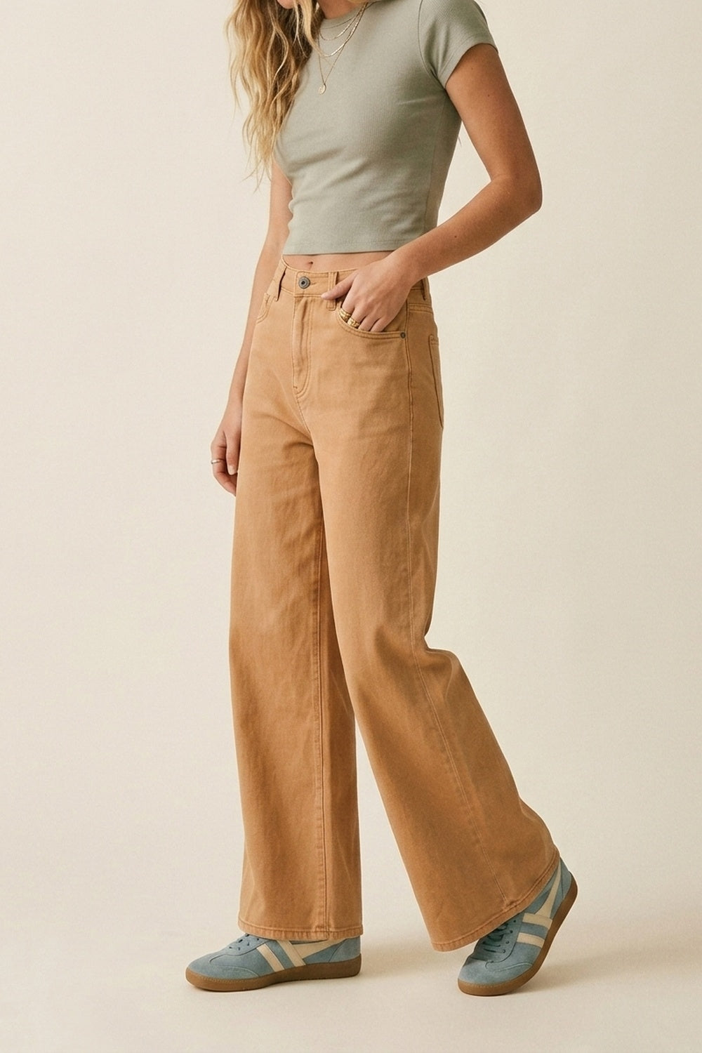Pantalon large orange en sergé léger