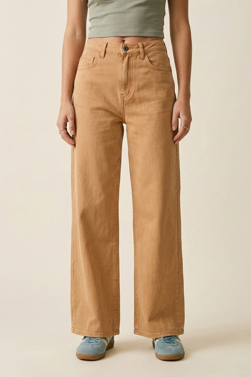 Pantalon large orange en sergé léger