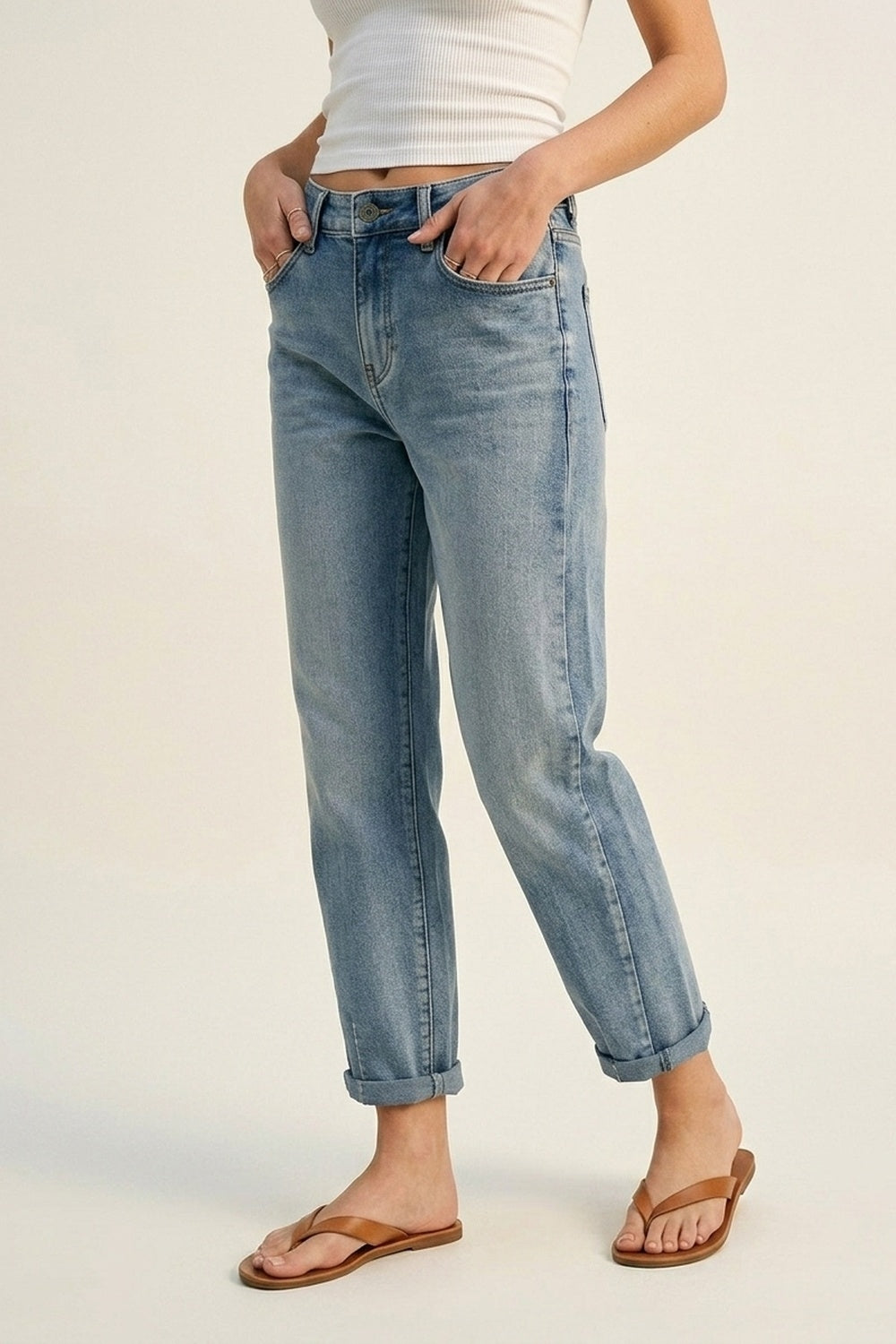 Jeans stretch mom-fit à lavage vintage