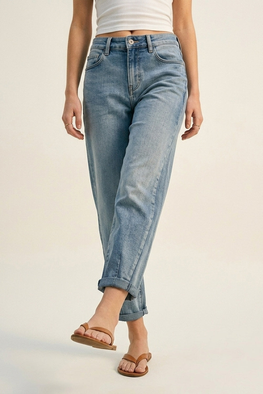 Jeans stretch mom-fit à lavage vintage