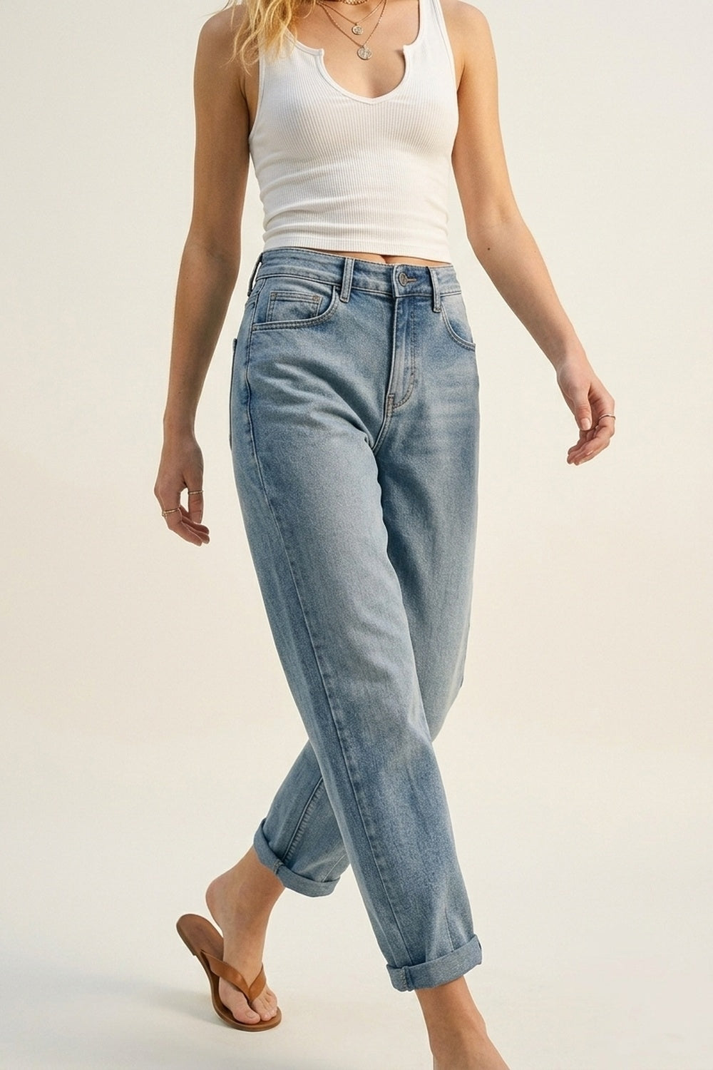 Jeans stretch mom-fit à lavage vintage