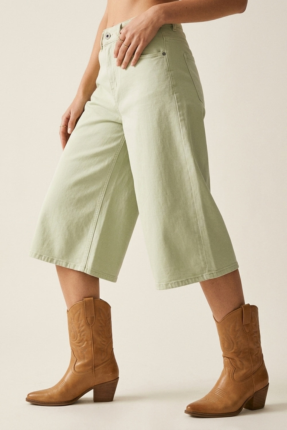 Short en jean extensible Bermuda en vert menthe