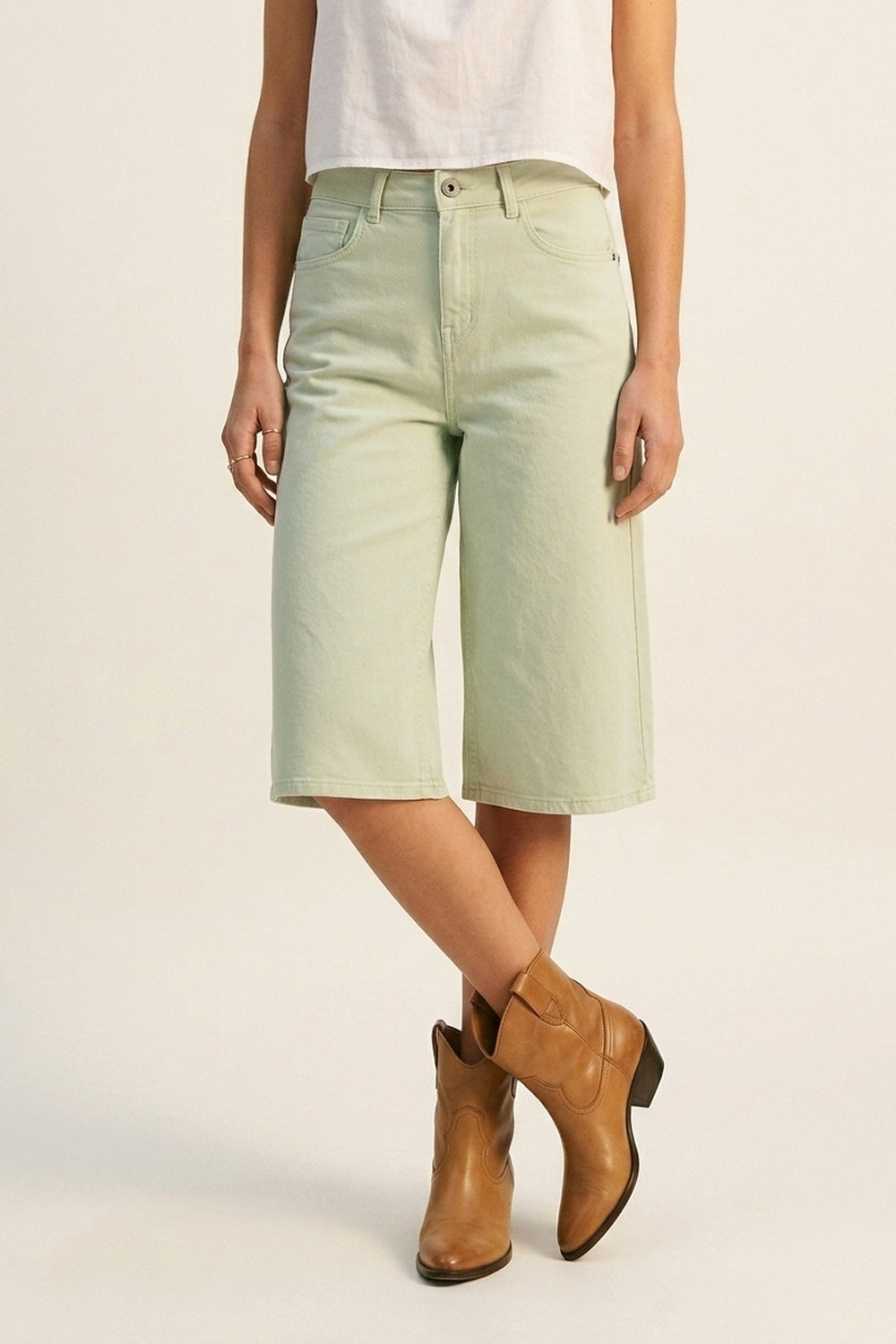 Short en jean extensible Bermuda en vert menthe