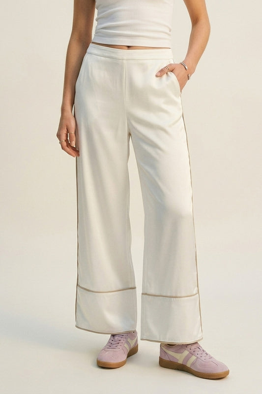 Pantalon kimono à jambes larges en satin ivoire