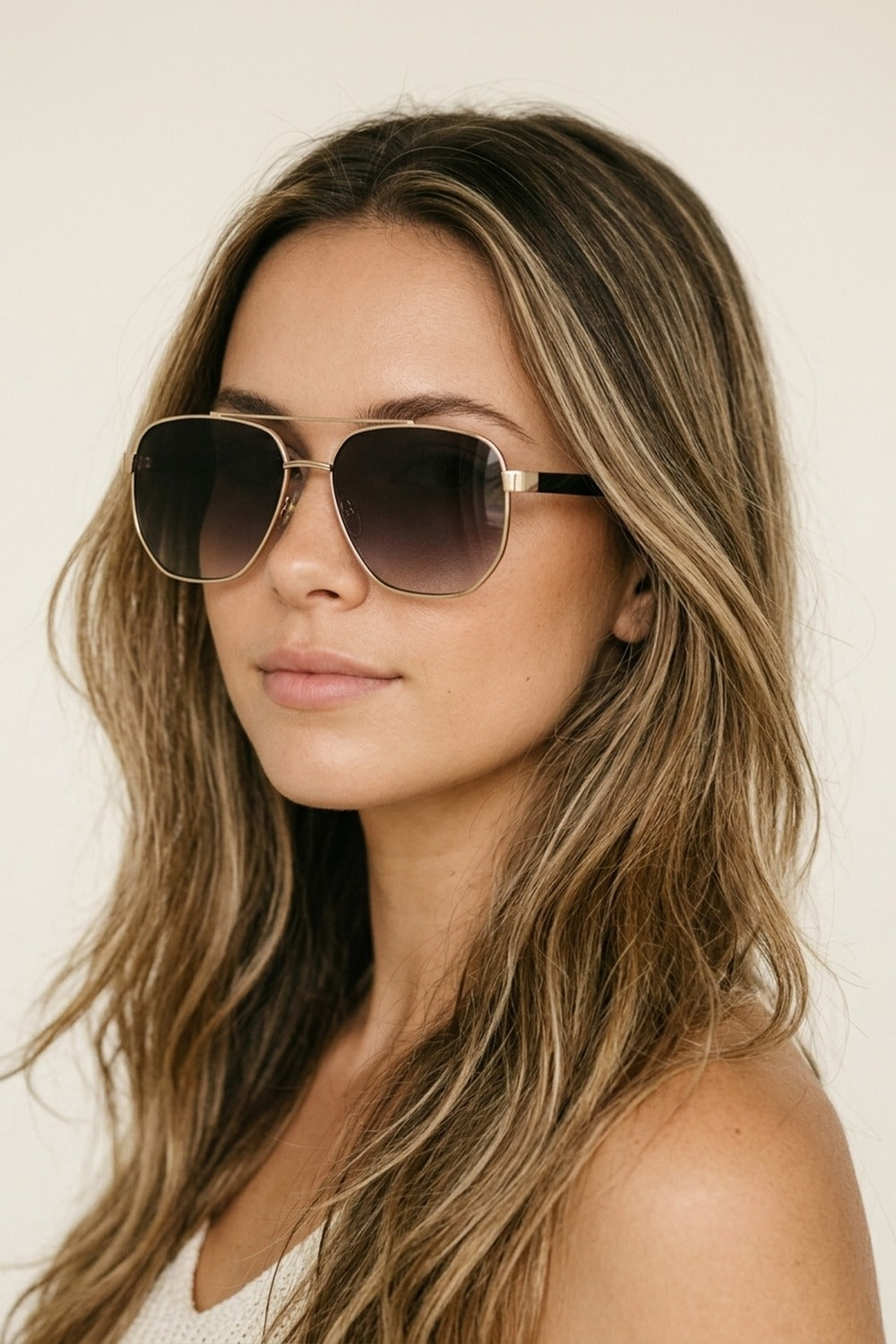 Lunettes de soleil en métal quadrillé verre fumé marron