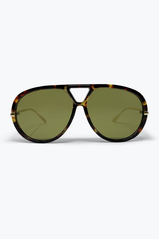 Lunettes de soleil à monture aviateur en acétate écaille multicolore avec verres verts