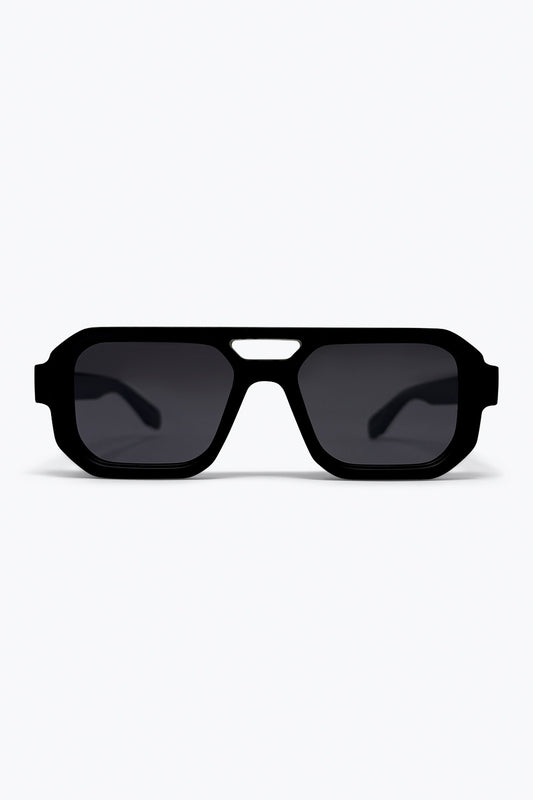 Lunettes de soleil urbaines noires oversize à monture géométrique et branches épaisses