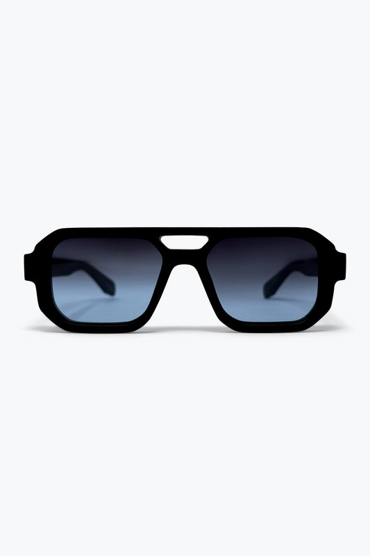 Lunettes de Soleil Surdimensionnées à Monture Géométrique et Verres Dégradés Noirs