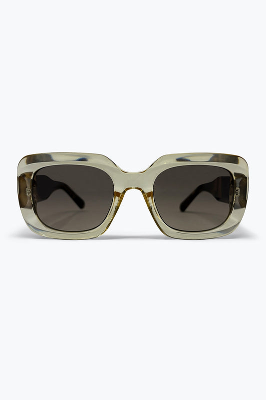 Lunettes de soleil oversize à monture large en acétate carré kaki avec dégradé