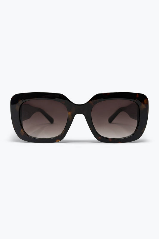 Lunettes de soleil surdimensionnées à monture carrée en acétate écaille de tortue noire