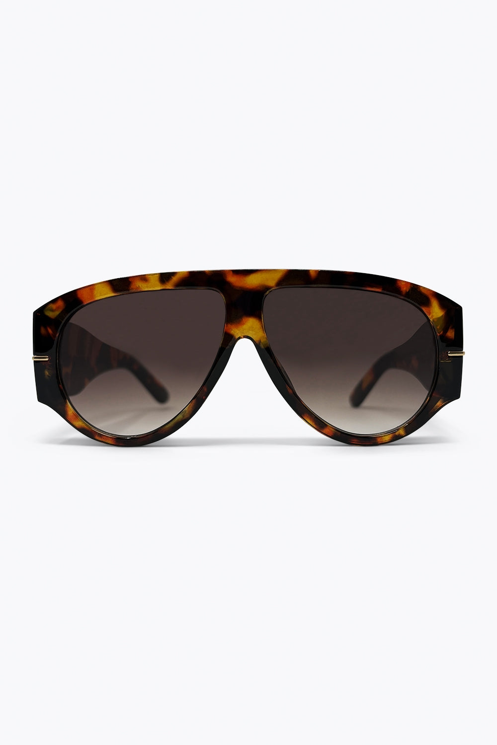 Lunettes de soleil à large visière avec monture épaisse imprimée écaille de tortue marron