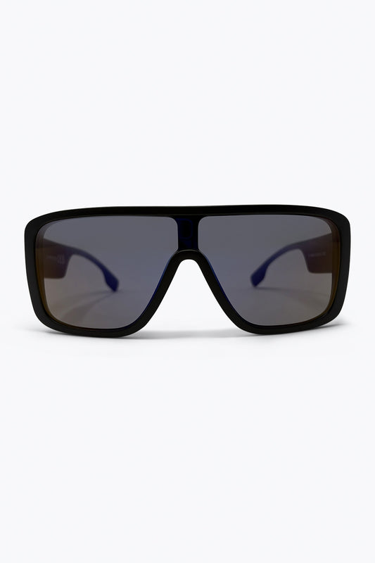 Lunettes de soleil style visière avec monture écran surdimensionnée noire et verres dégradés