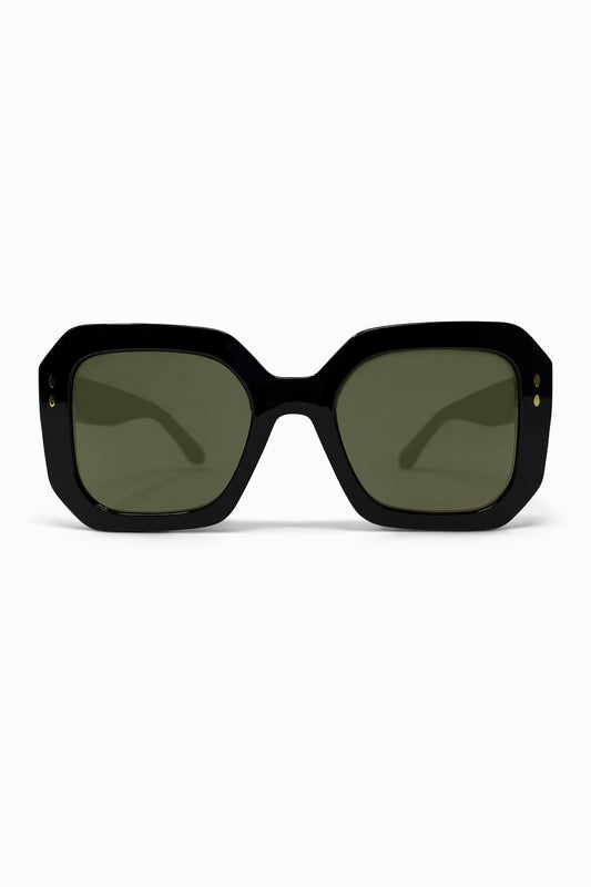 Lunettes de soleil carrées oversize en acétate noir à clous dorés géométriques
