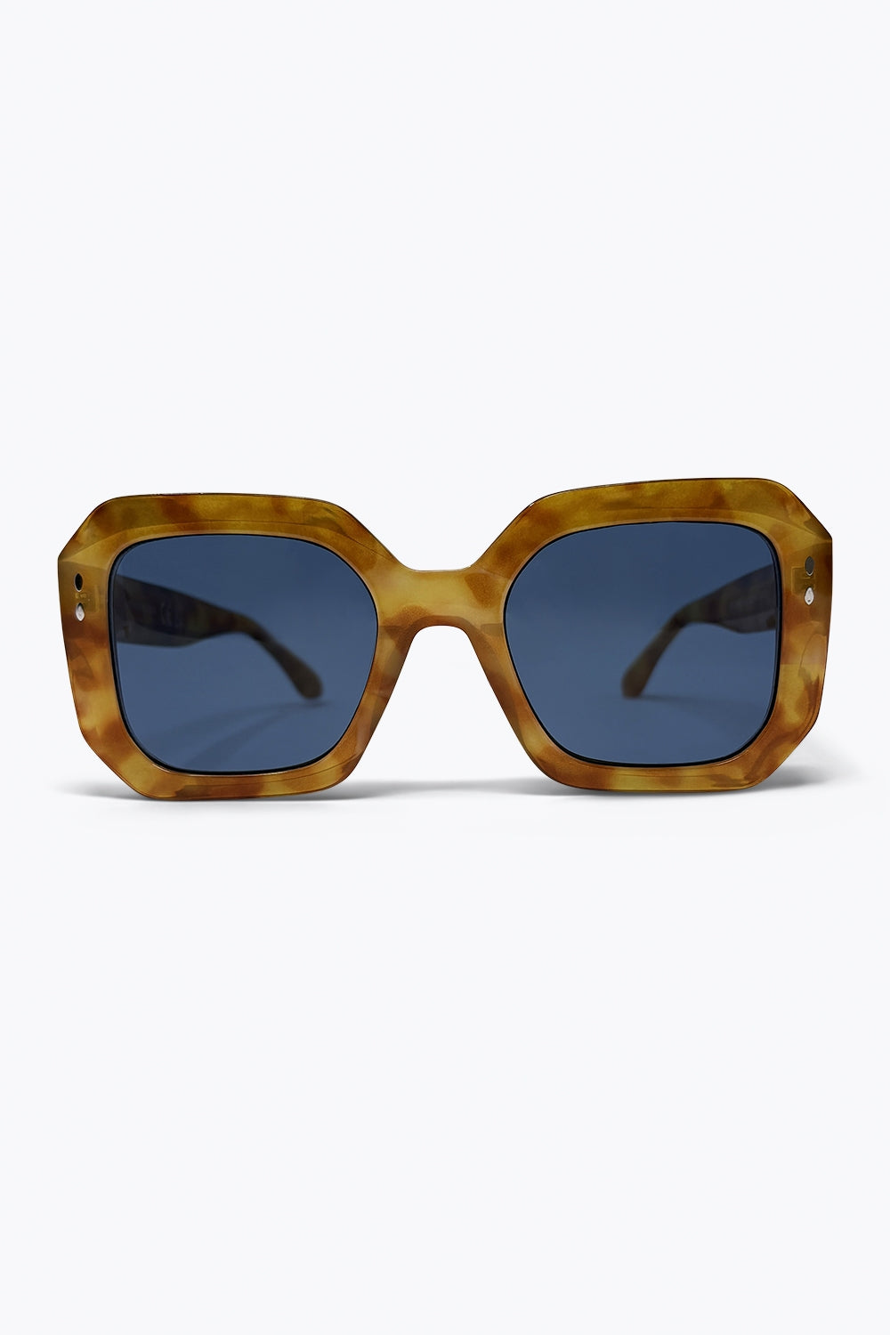 Lunettes de soleil surdimensionnées à monture carrée écaille de tortue marron et verres bleus