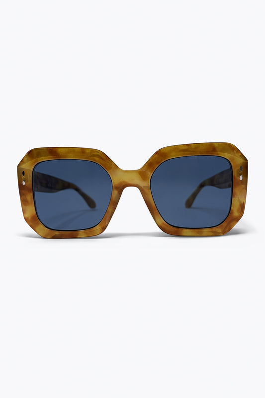 Lunettes de soleil surdimensionnées à monture carrée écaille de tortue marron et verres bleus