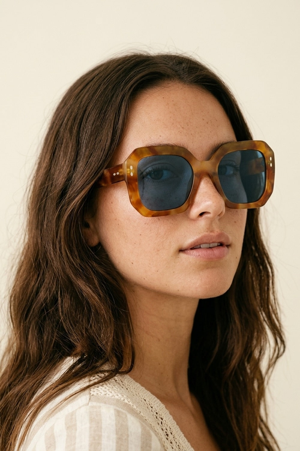 Lunettes de soleil surdimensionnées à monture carrée écaille de tortue marron et verres bleus