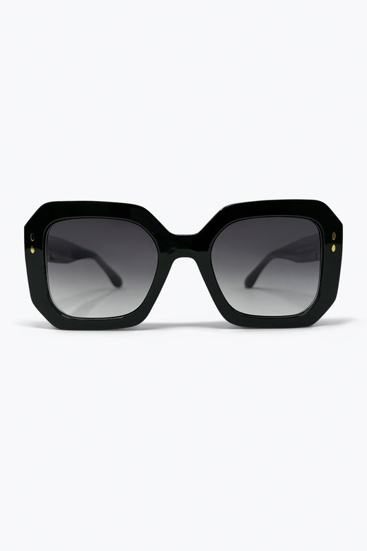 Lunettes de soleil à monture carrée oversize noire avec verres en dégradé