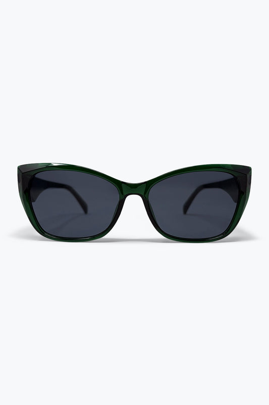Lunettes de soleil classiques à monture épaisse œil de chat vert brillant