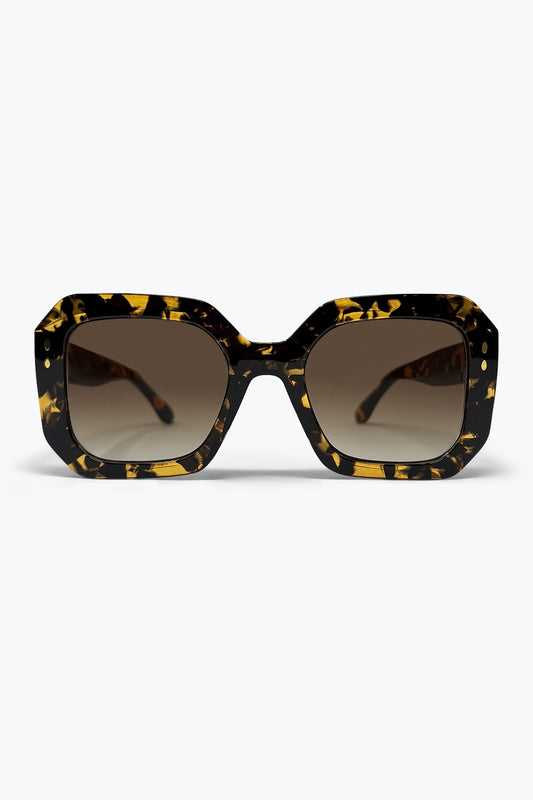 Lunettes de soleil à monture carrée oversize en acétate écaille de tortue multicolore