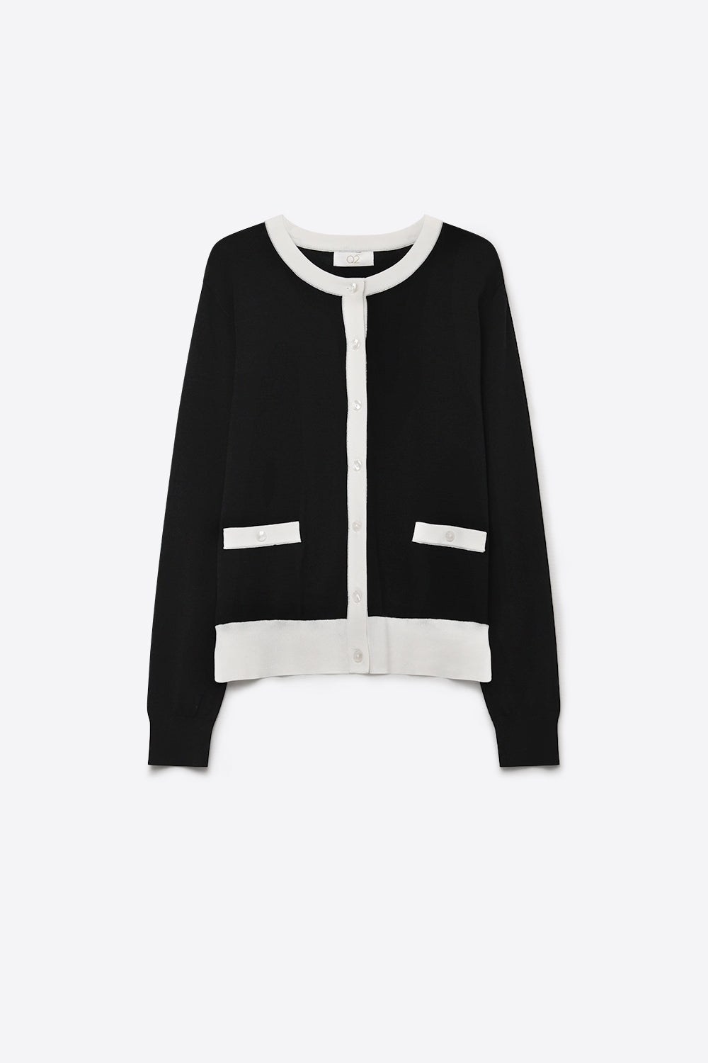 Cardigan à coupe régulière en maille fine avec bordure contrastée couleur noire