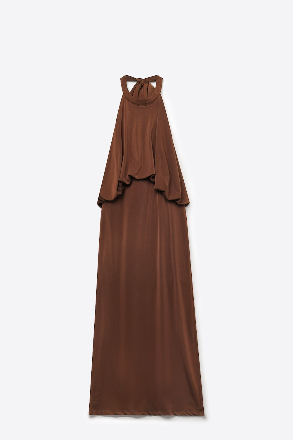Robe Maxi à Col Halter en Tissu Extensible Doux de couleur marron