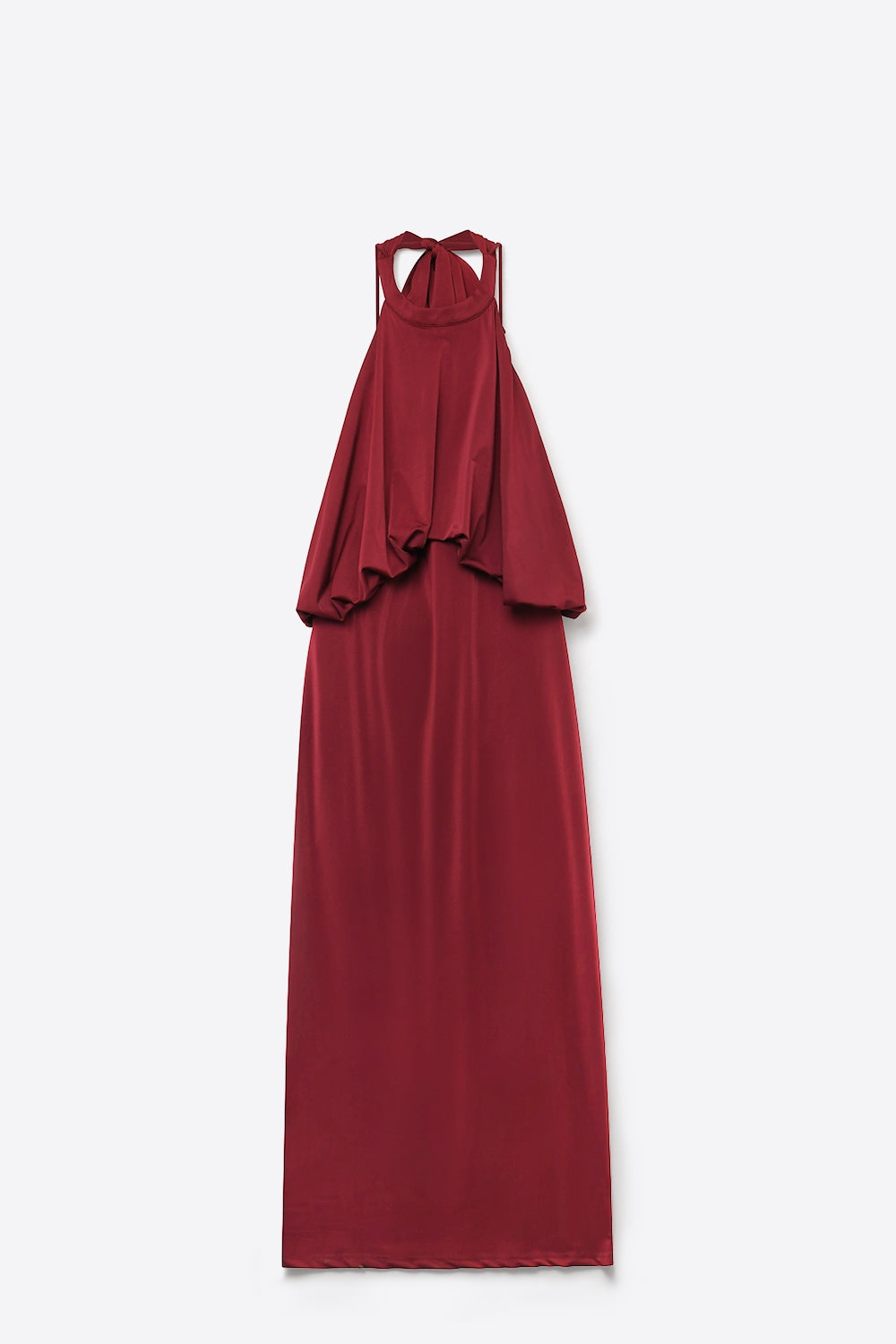 Robe Maxi à Col Halter en Tissu Extensible Doux en Bourgogne