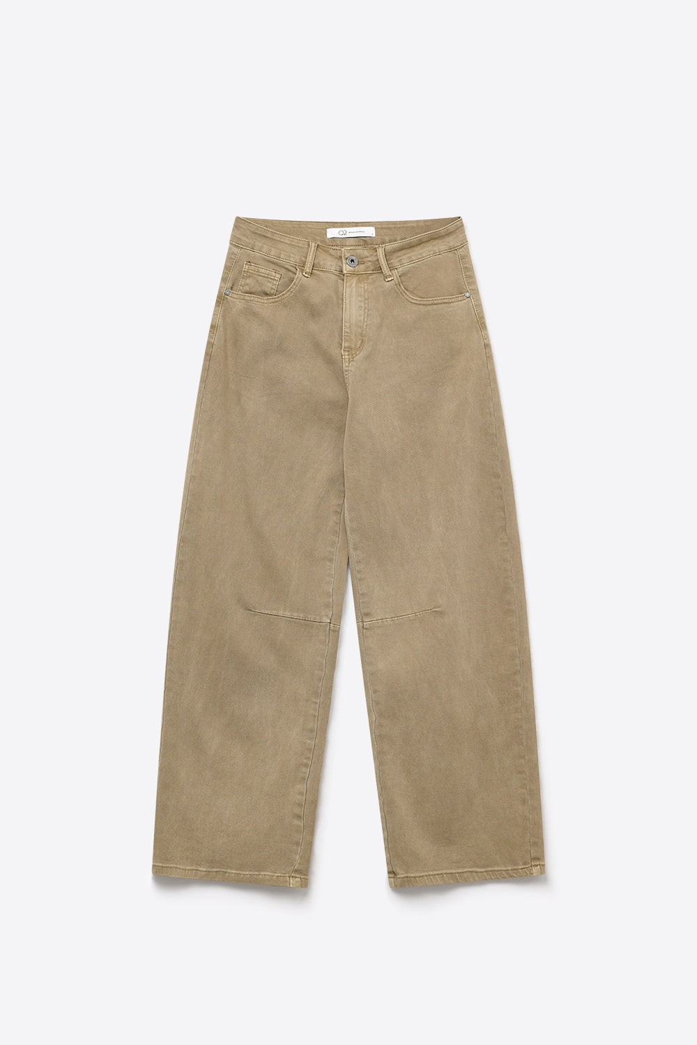 Jean large en denim extensible beige avec couture au genou