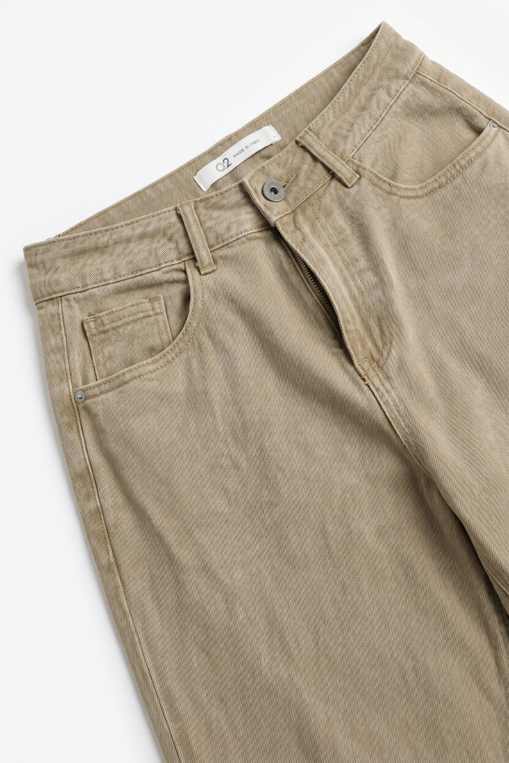 Jean large en denim extensible beige avec couture au genou