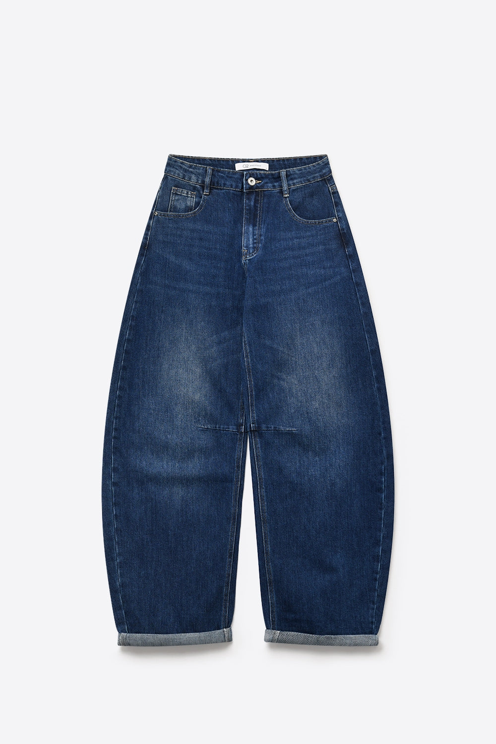 Jean à revers bleu foncé avec style jambe large en tonneau