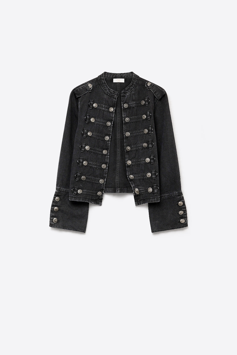 Veste en jean officier lavée noire avec boutons décoratifs