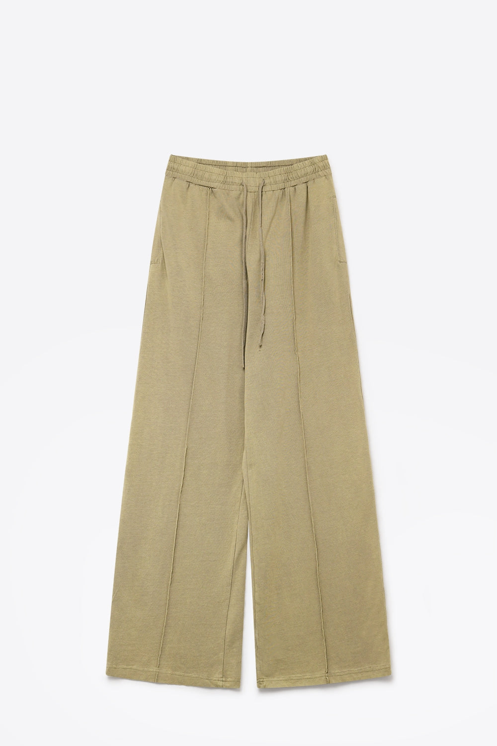Pantalon ample en coton khaki à taille élastique et coupe décontractée