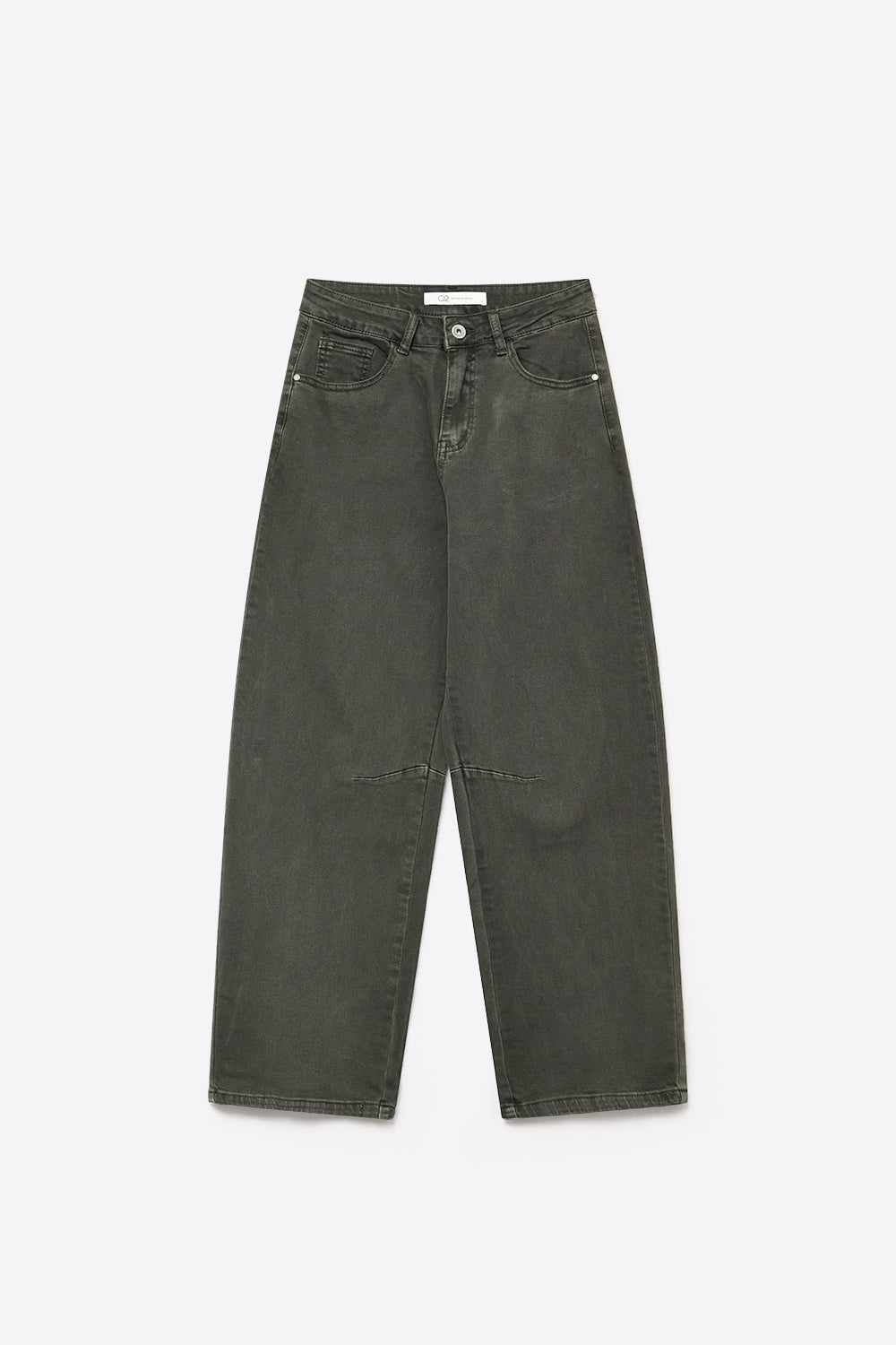 Jean large en denim vintage kaki avec couture au genou