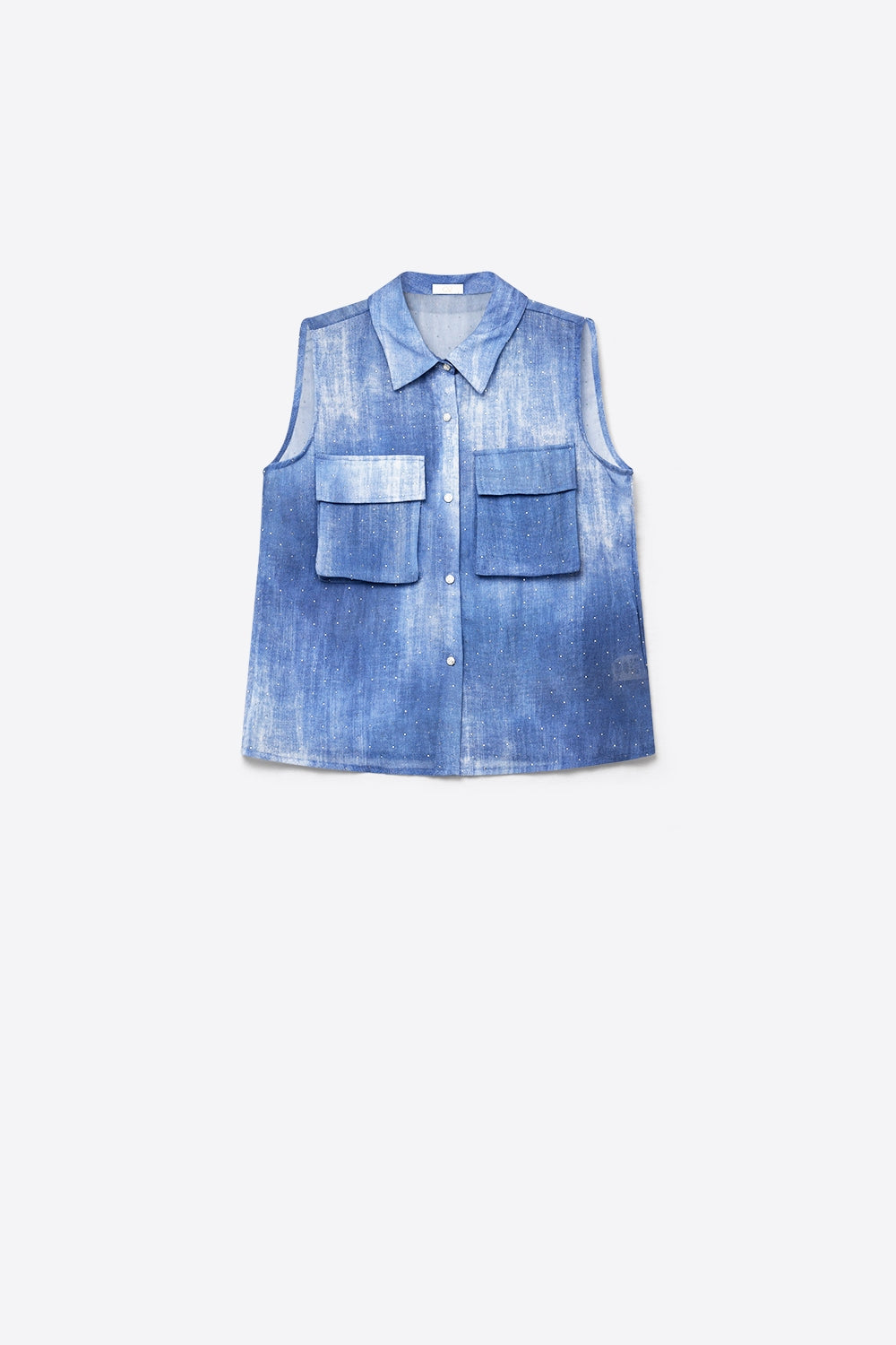 Chemise sans manches bleu tie-dye avec strass embellis