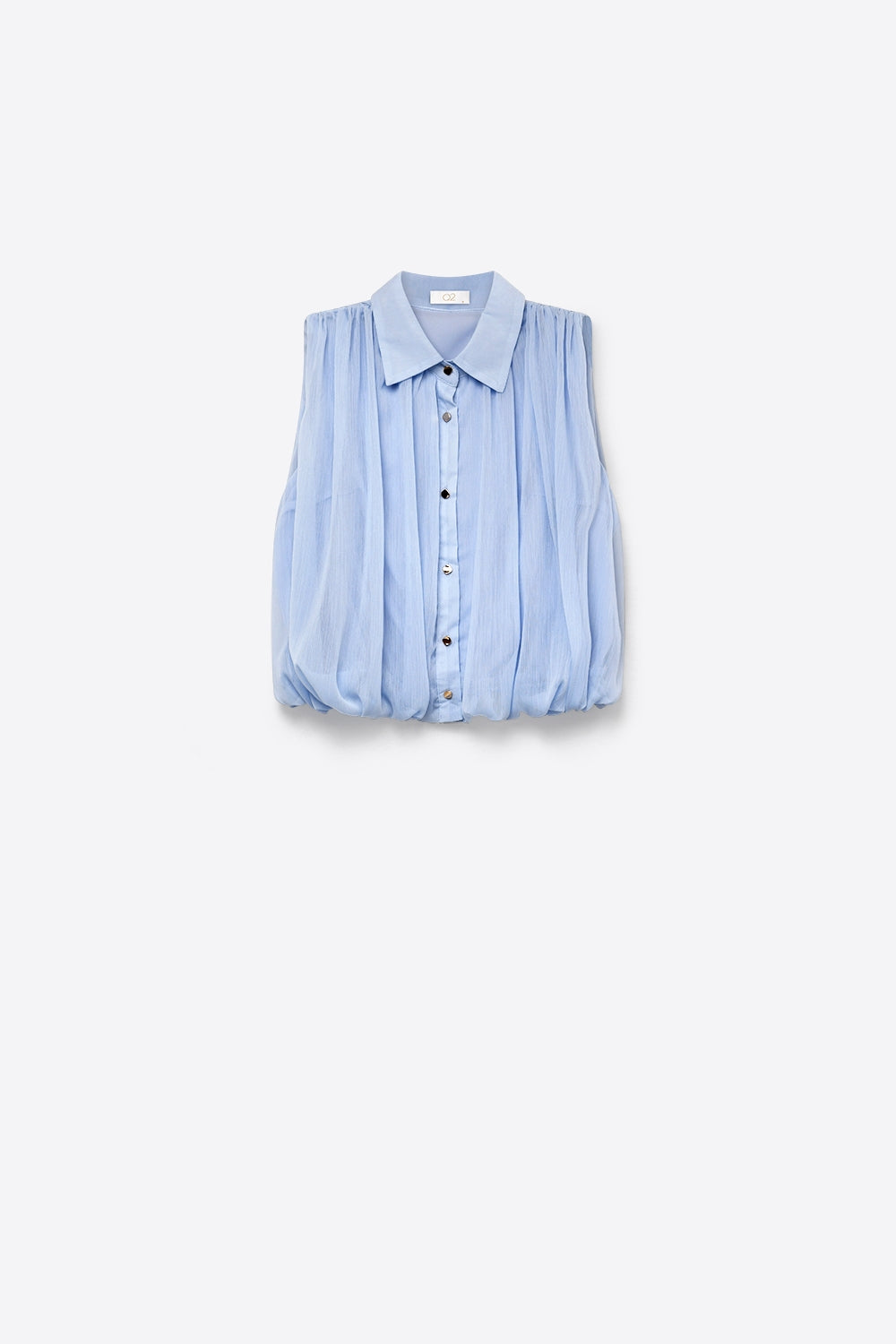 Blouse sans manches plissée en mousseline bleu clair à boutons sur le devant coupe régulière