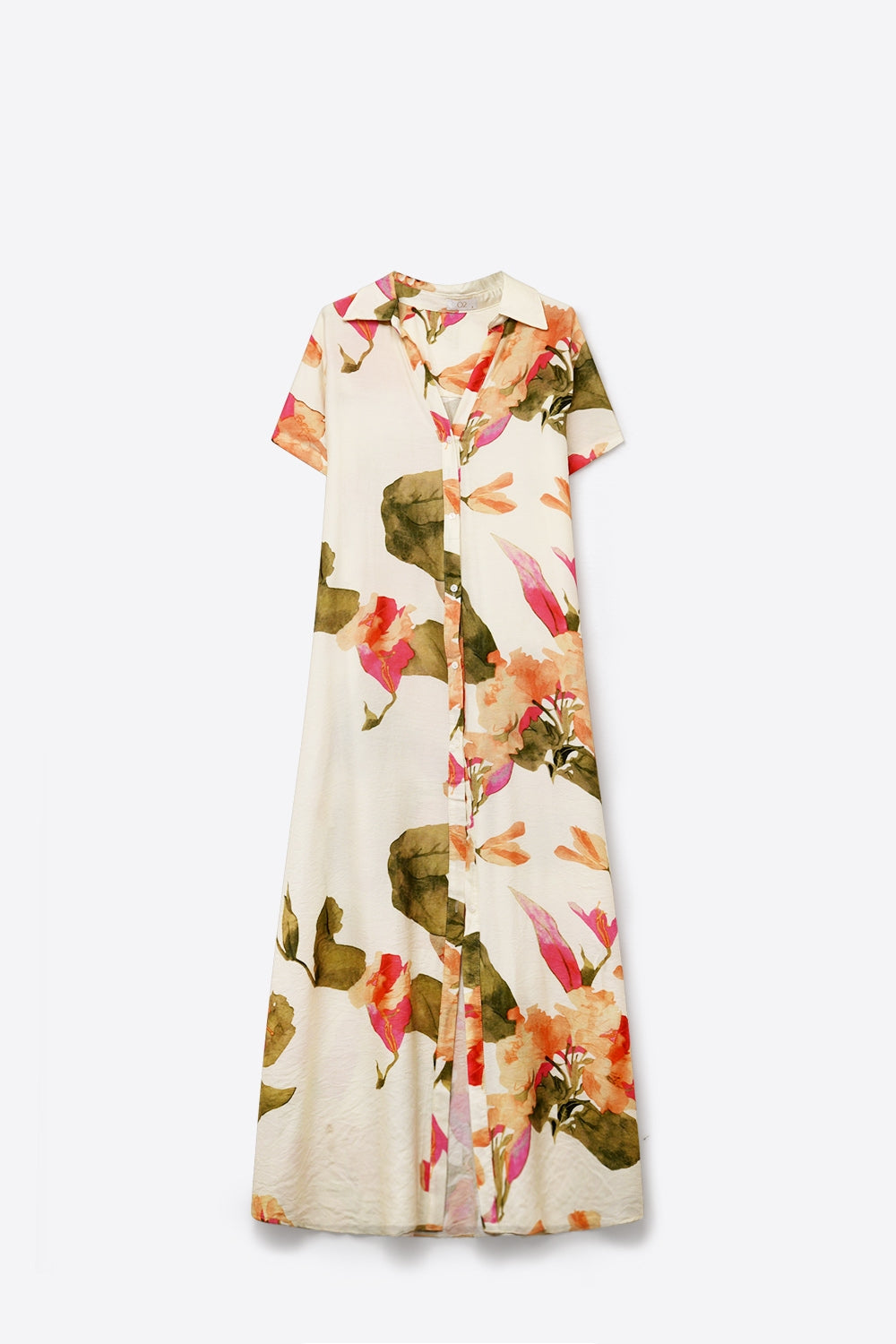 Robe Maxi Boutonnée à Imprimé Floral Crème en Tissu Léger Tissé