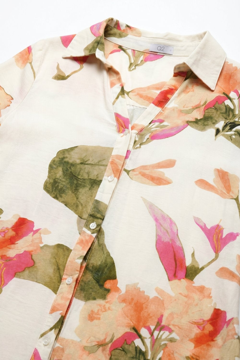 Robe Maxi Boutonnée à Imprimé Floral Crème en Tissu Léger Tissé