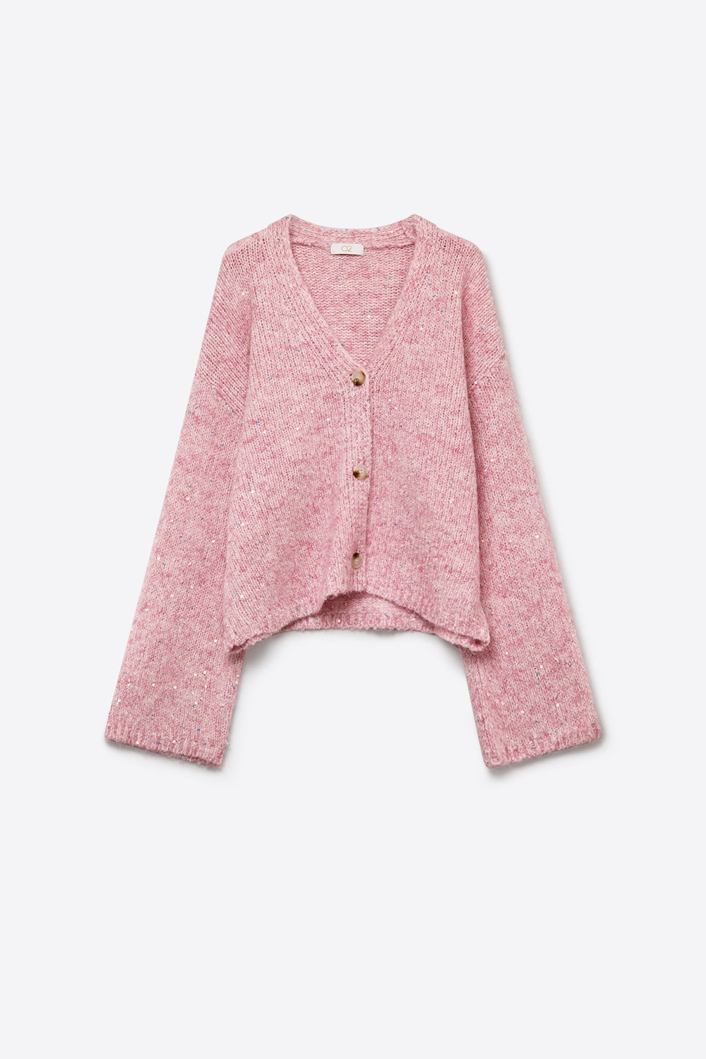 Cardigan ample en tricot boutonné rose moelleux avec détails en sequins