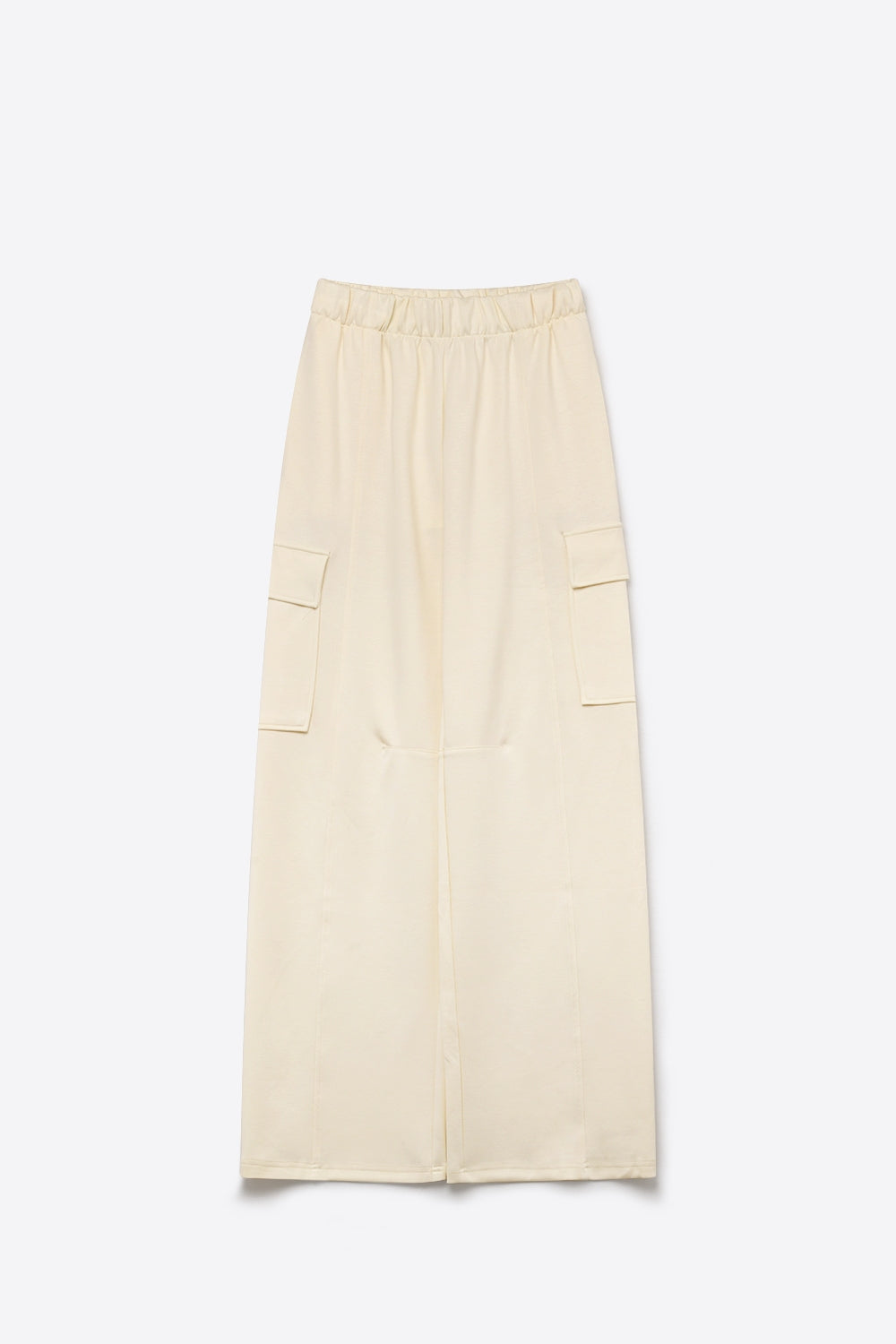 Pantalon large à poches cargo en viscose crème avec taille élastique