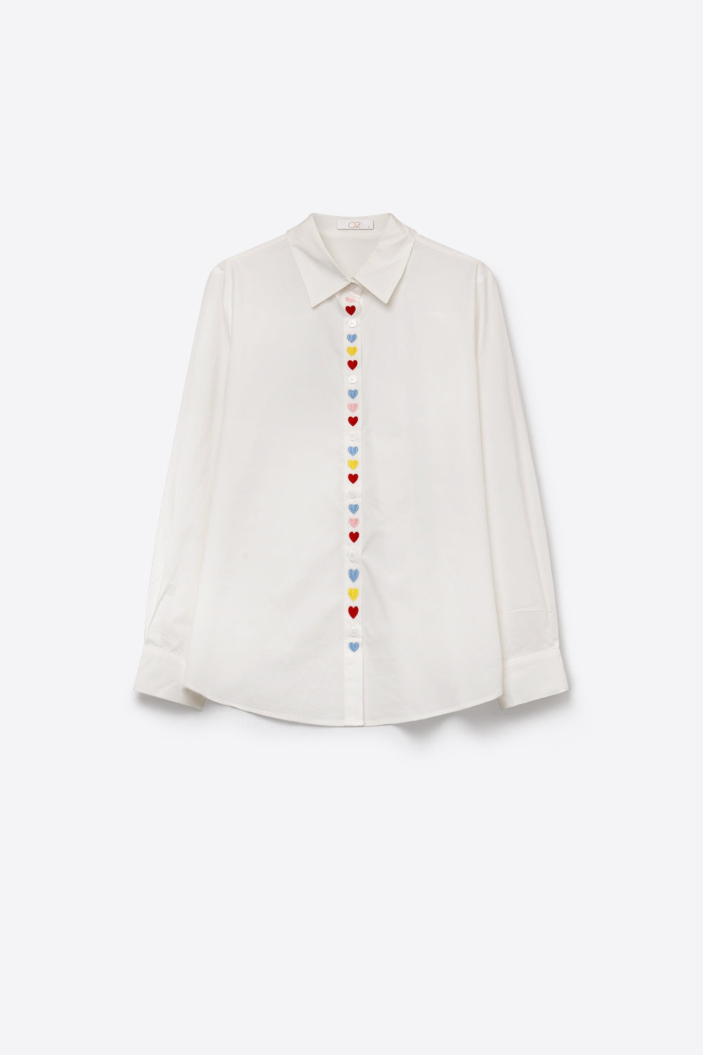 Chemise à boutons devant brodée de cœur blanc