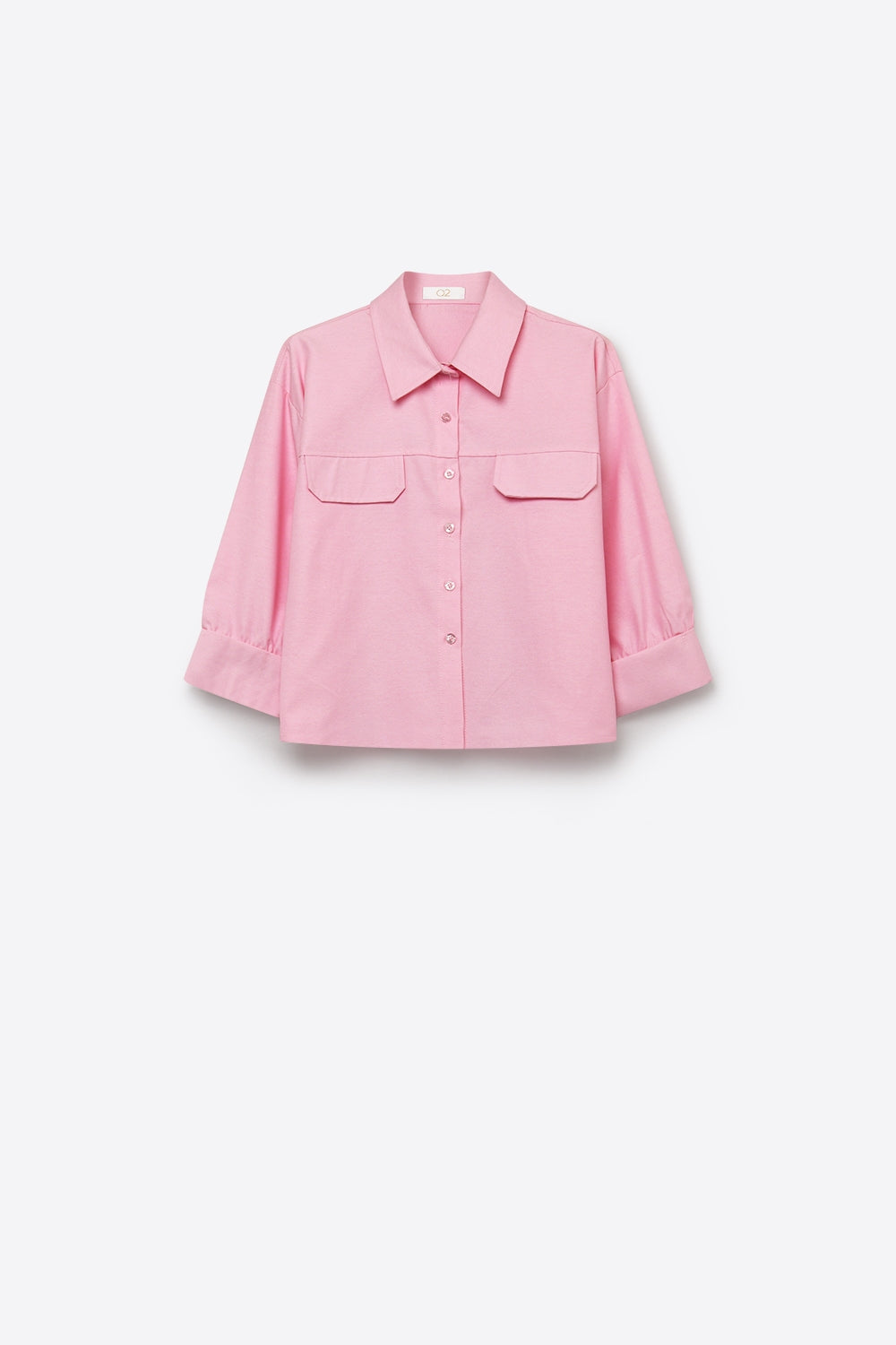Chemise raccourcie en tissu oxford rose avec poches poitrine