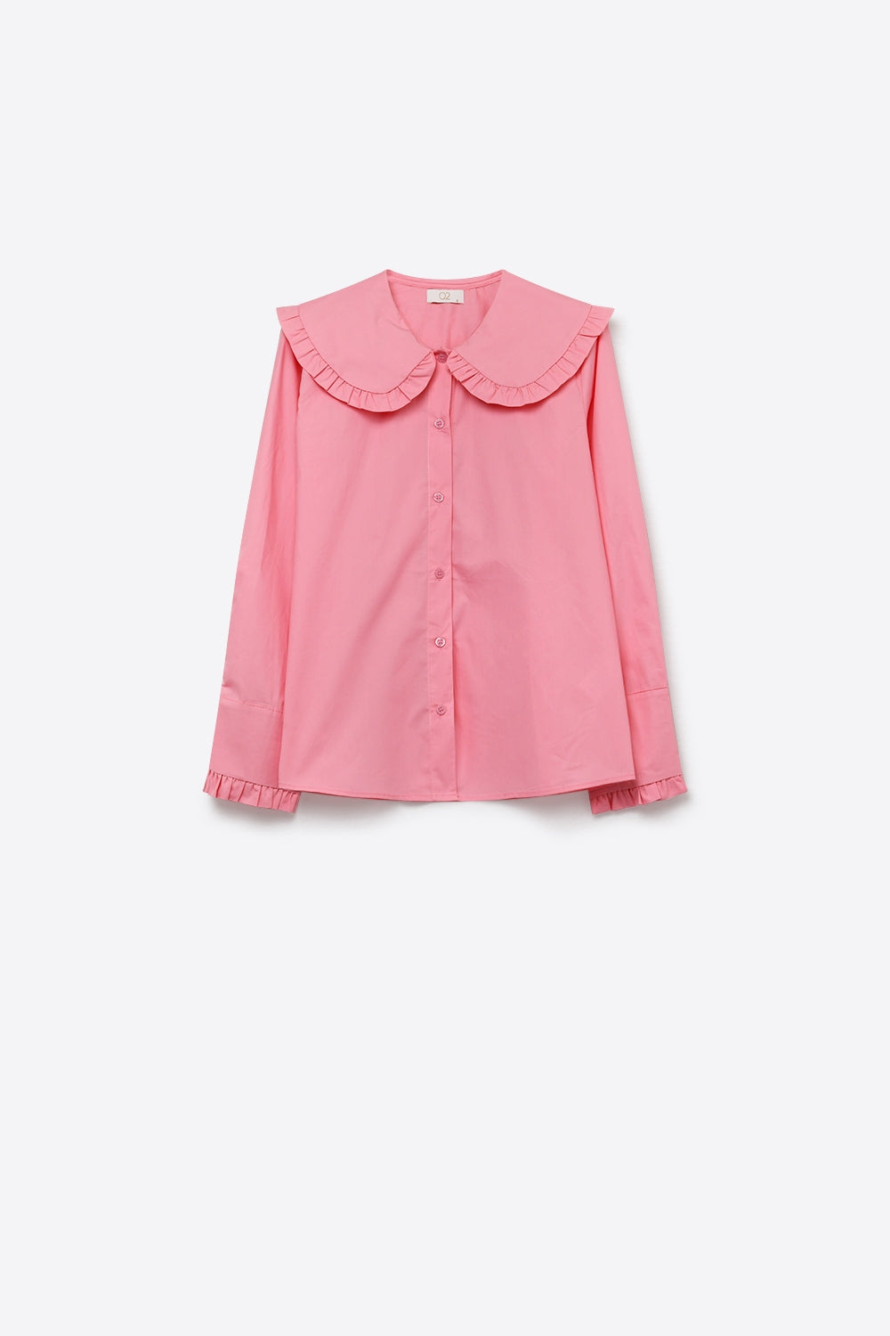 Chemise à manches longues en popeline de coton rose avec col prairie à volants